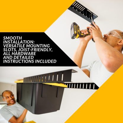 Overhead Bin Rack - Ceiling Mount Overhead Garage Storage Rack | Adjustable Width and Orientation | Heavy Duty Ceiling Bin Storage Rails | Fits Black & Yellow Storage Bins | USA Designed (8 Bins) - Image 6
