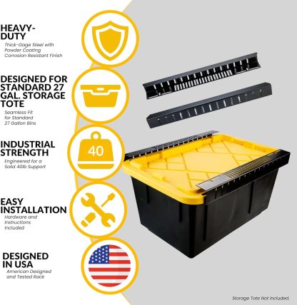 Overhead Bin Rack - Ceiling Mount Overhead Garage Storage Rack | Adjustable Width and Orientation | Heavy Duty Ceiling Bin Storage Rails | Fits Black & Yellow Storage Bins | USA Designed (8 Bins) - Image 2