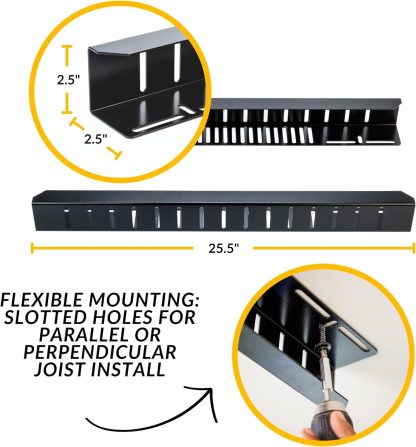 Overhead Bin Rack - Ceiling Mount Overhead Garage Storage Rack | Adjustable Width and Orientation | Heavy Duty Ceiling Bin Storage Rails | Fits Black & Yellow Storage Bins | USA Designed (8 Bins) - Image 4