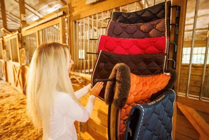 Saddle Pad Rack - Horse Blanket Holder | Heavy Duty 180 Degree Swing-Out Wall Mount | Six (6) Well-Spaced, Extra-Long Rack Arms for Various Accessories | USA Designed - Image 6