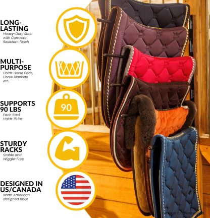Saddle Pad Rack - Horse Blanket Holder | Heavy Duty 180 Degree Swing-Out Wall Mount | Six (6) Well-Spaced, Extra-Long Rack Arms for Various Accessories | USA Designed - Image 2