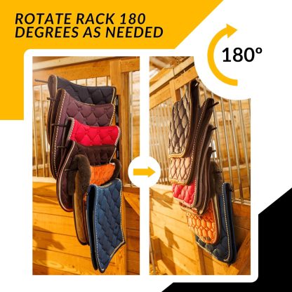 Saddle Pad Rack - Horse Blanket Holder | Heavy Duty 180 Degree Swing-Out Wall Mount | Six (6) Well-Spaced, Extra-Long Rack Arms for Various Accessories | USA Designed - Image 4