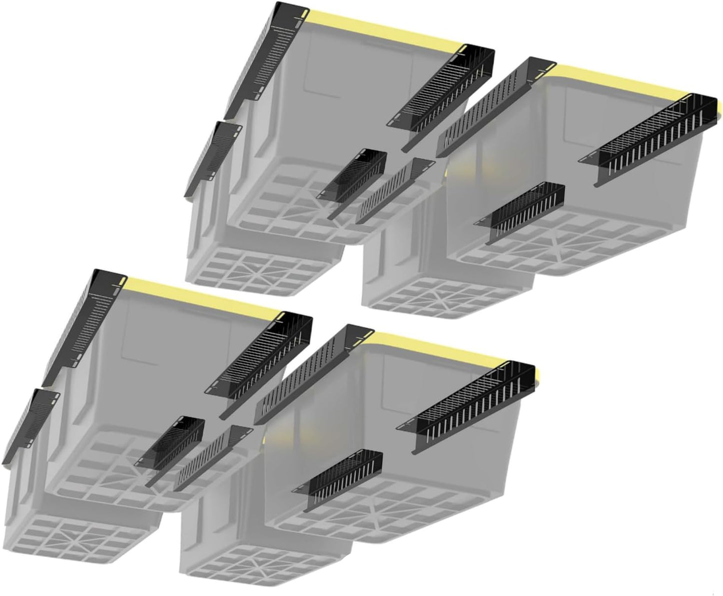 Overhead Bin Rack - Ceiling Mount Overhead Garage Storage Rack | Adjustable Width and Orientation | Heavy Duty Ceiling Bin Storage Rails | Fits Black & Yellow Storage Bins | USA Designed (8 Bins)