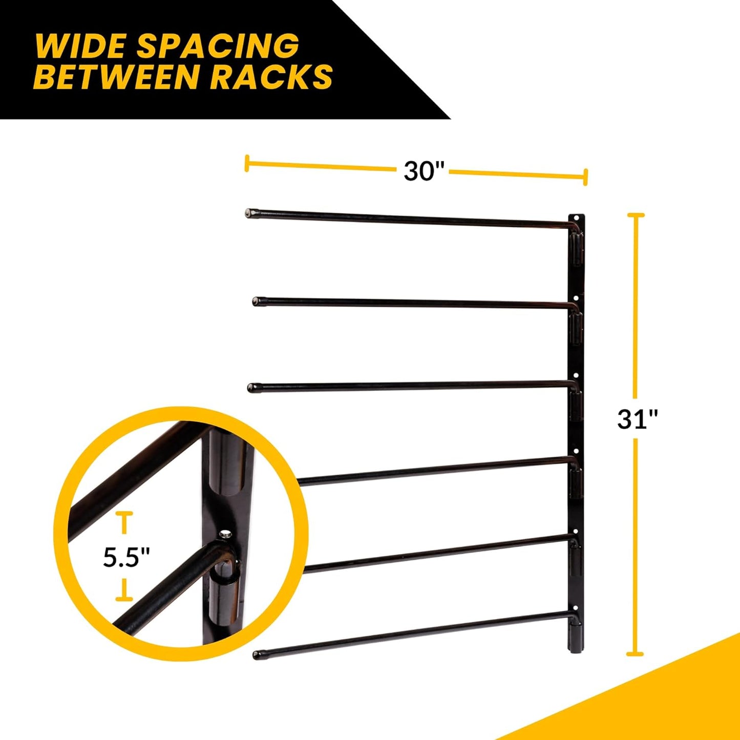 Saddle Pad Rack - Horse Blanket Holder | Heavy Duty 180 Degree Swing-Out Wall Mount | Six (6) Well-Spaced, Extra-Long Rack Arms for Various Accessories | USA Designed