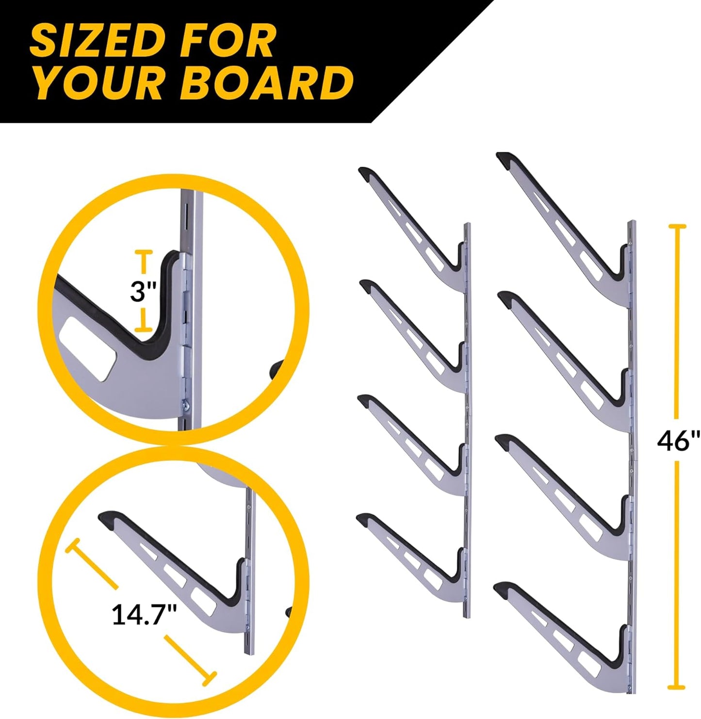 Snowboard Storage Rack | 4-Tier Horizontal Snow Board Wall Rack | Anti-Sway Patent-Pending Arm Mount Design | USA Designed