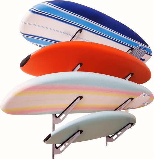 Surfboard Wall Rack | 4-Tier Horizontal Surf Board Rack | Anti-Sway Patent-Pending Arm Mount Design | USA Designed