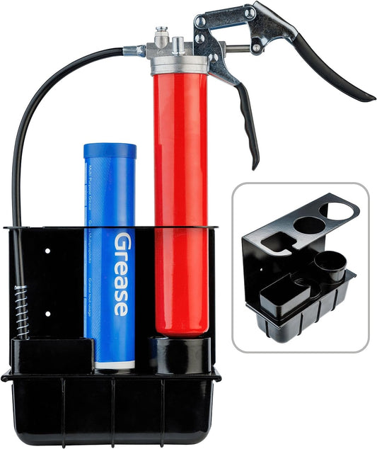 Grease Gun Holder - Wall Mount Lubricant Gun Rack | Removable Drip Tray & Spare Cartridge Holder | Garage & Workshop Tools Organizer | Truck and Tractor Accessories | USA Designed